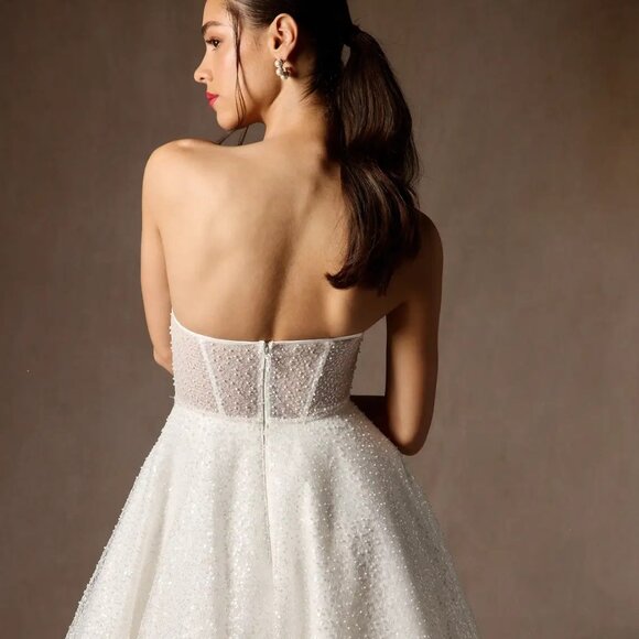 Azazie Diamond White A-Line Strapless Beading Dress - Picture 3 of 10
